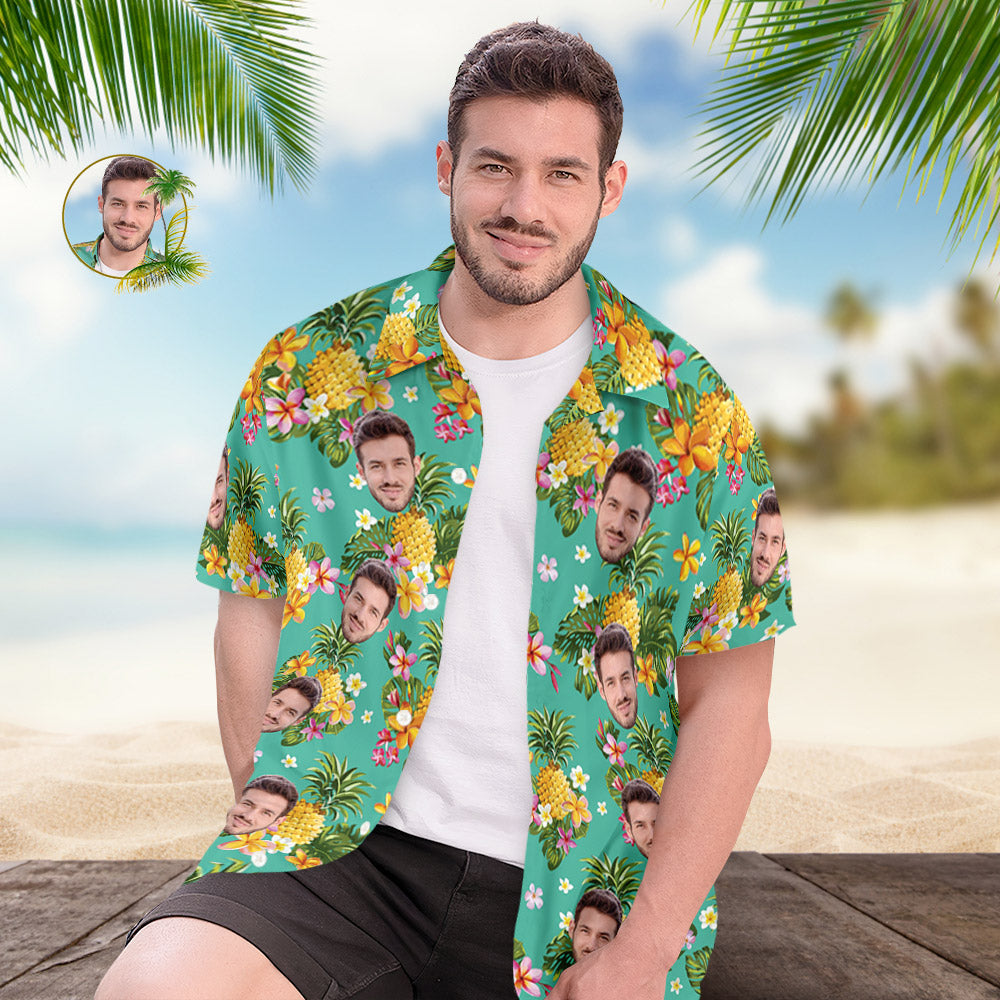 Personalised Shirt Men's Popular All Over Print Hawaiian Beach Shirt Holiday Gift - Hawaiian Flowers and Pineapples