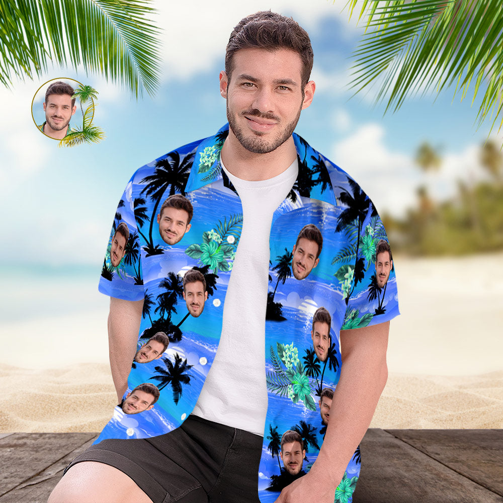 Personalised Shirt Men's Popular All Over Print Hawaiian Beach Shirt Holiday Gift - Blue Coast