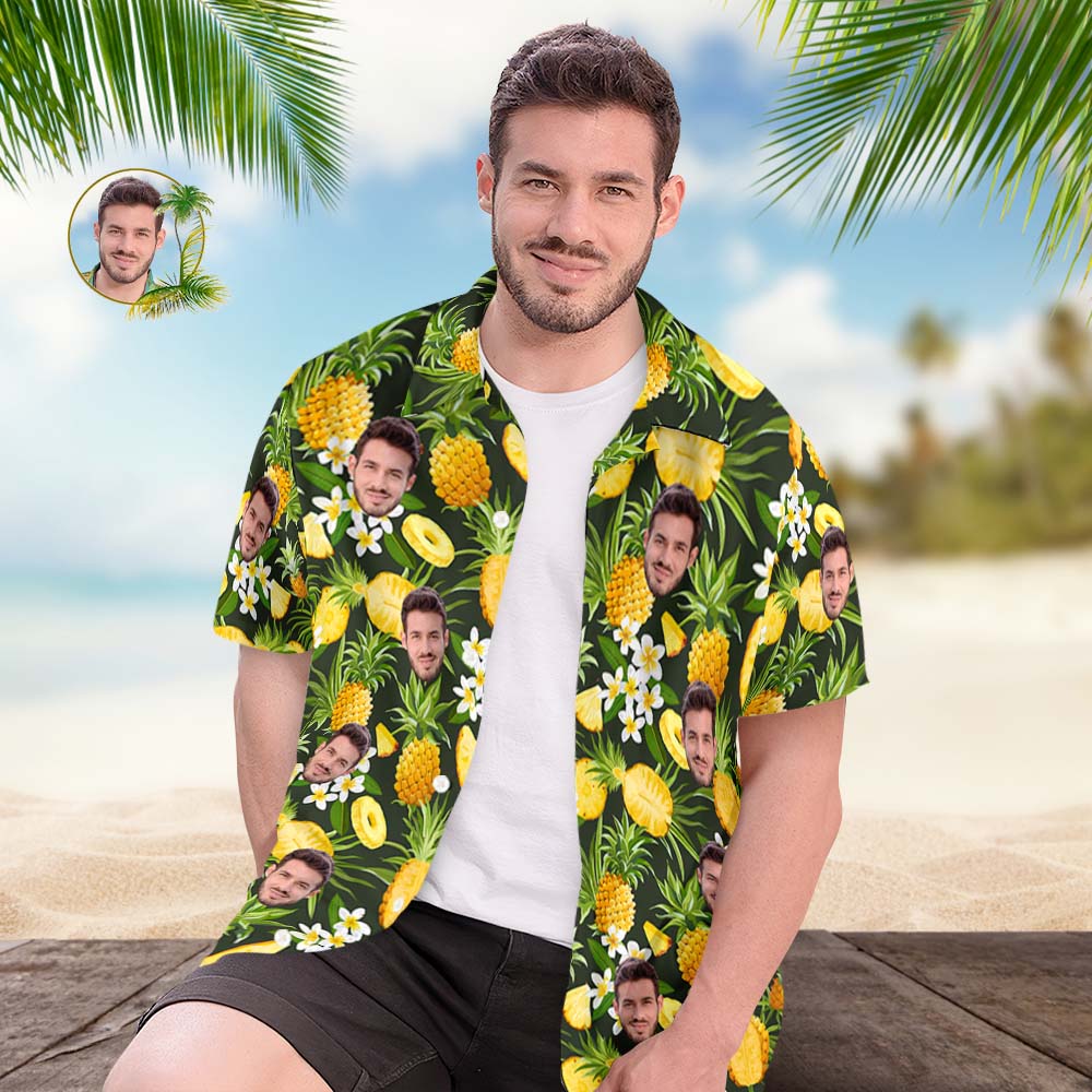 Personalised Shirt Men's Popular All Over Print Hawaiian Beach Shirt Holiday Gift - Pineapple and Flowers