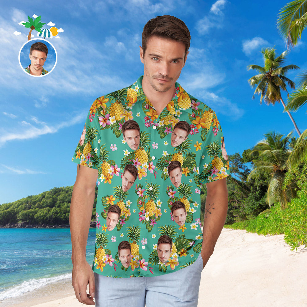 Personalised Shirt Men's Popular All Over Print Hawaiian Beach Shirt Holiday Gift - Hawaiian Flowers and Pineapples