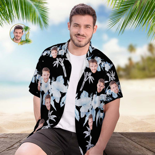Custom Face Hawaiian Shirt Men's Popular All Over Print Hawaiian Beach Shirt Holiday Gift - White Flowers