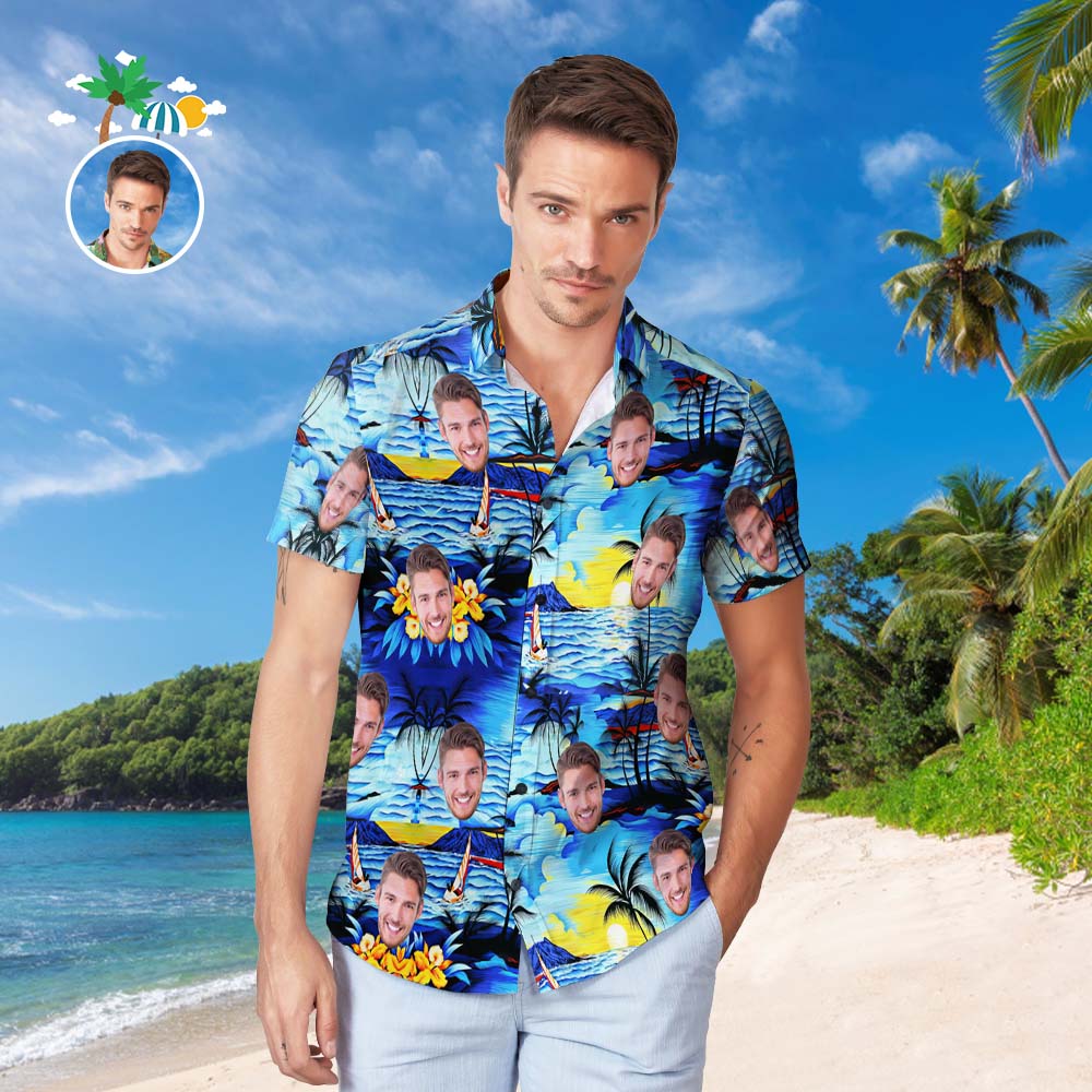 Custom Face Hawaiian Shirt Men's Popular All Over Print Hawaiian Beach Shirt Gift - Romantic Sea View