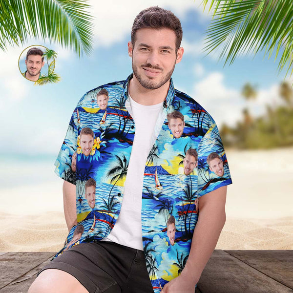 Custom Face Hawaiian Shirt Men's Popular All Over Print Hawaiian Beach Shirt Gift - Romantic Sea View