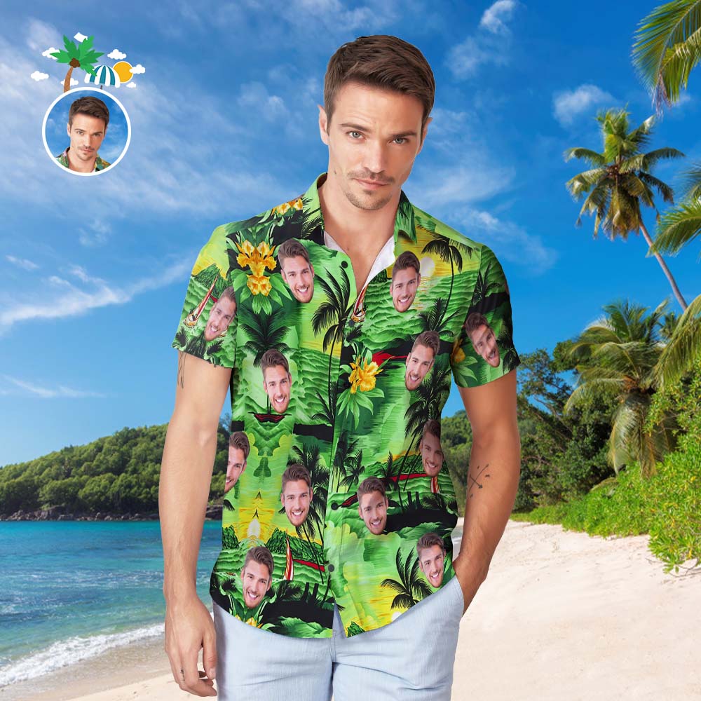 Custom Face Hawaiian Shirt Men's Popular All Over Print Hawaiian Beach Shirt Gift - Seaside Holiday