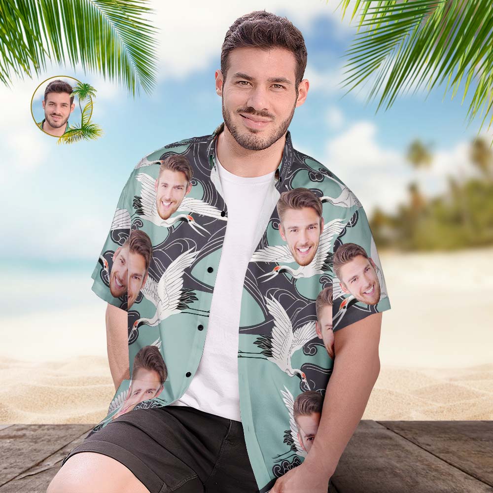 Custom Face Hawaiian Shirt Men's Popular All Over Print Hawaiian Beach Shirt Gift - Oriental Aesthetics Crane