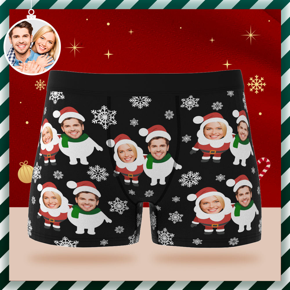 Custom Face Men's Boxers Briefs Personalised Men's Christmas Shorts With Photo Santa and Snowman