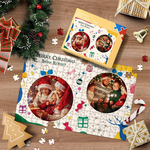 Christmas Personalised Photo and Name Puzzle 35, 150, 300, 500, 1000 Pieces Christmas Family Gift Jigsaw