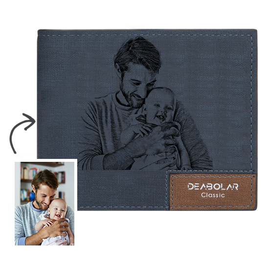 Photo Wallet Men's Personalized Engraved Wallet  - Blue Leather