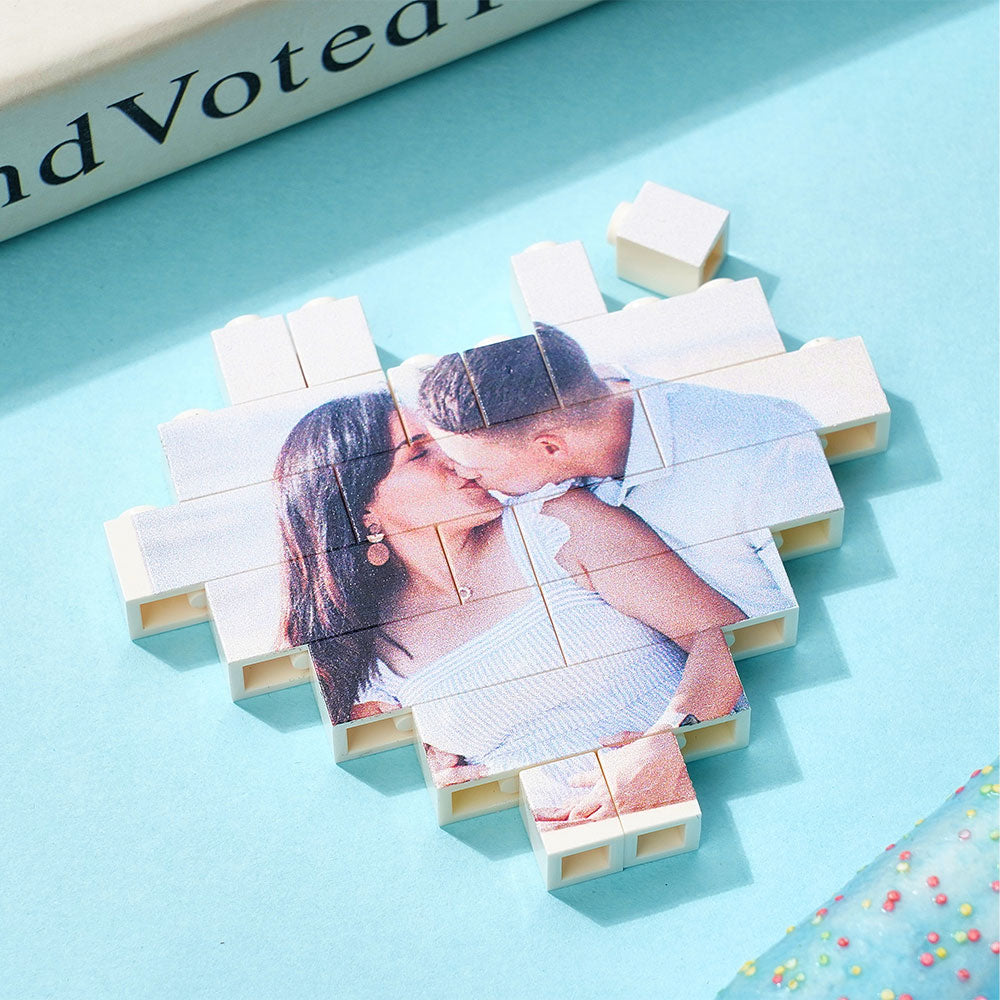 Gifts for Her Custom Building Brick Personalised Photo Block Heart Shaped