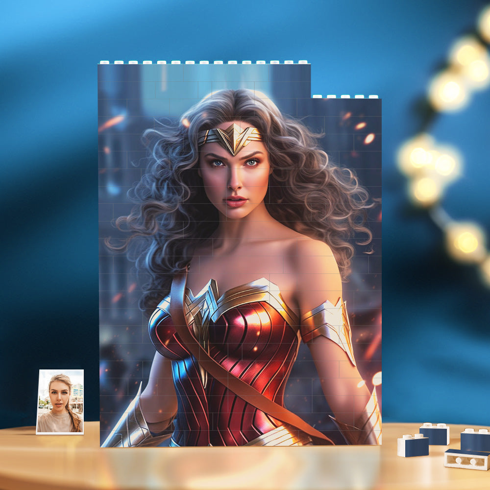 Personalised Brick Rectangle Building Photo Block Custom Face Wonder Woman Plaque