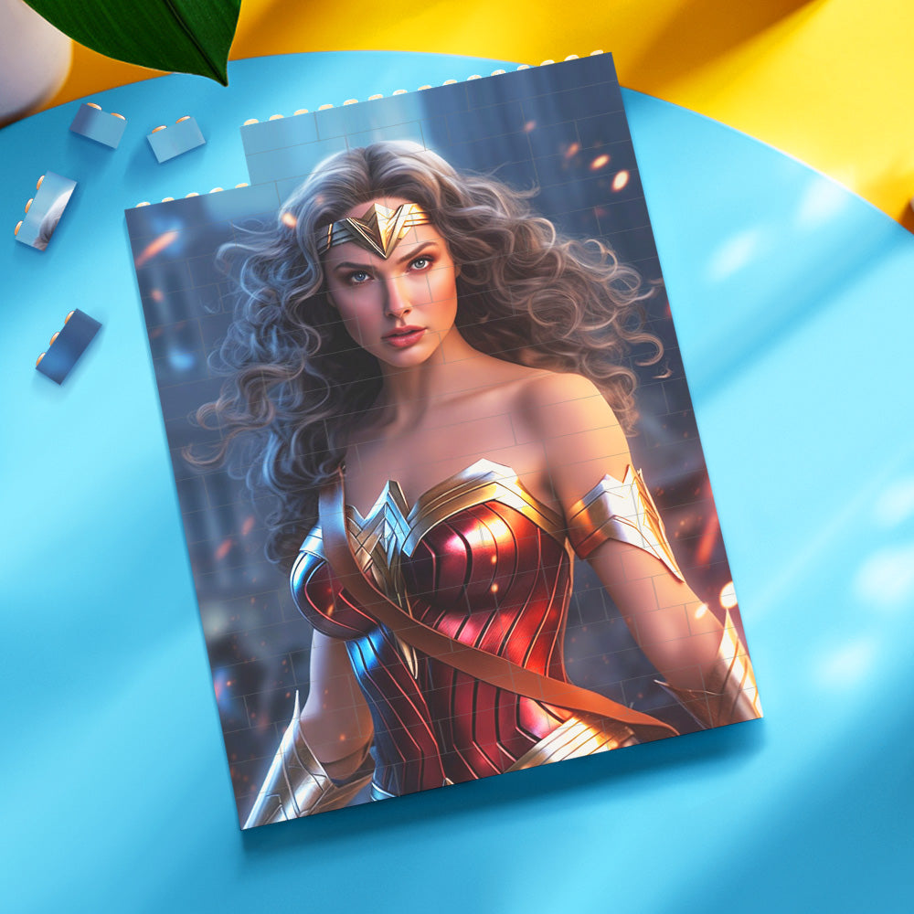 Personalised Brick Rectangle Building Photo Block Custom Face Wonder Woman Plaque