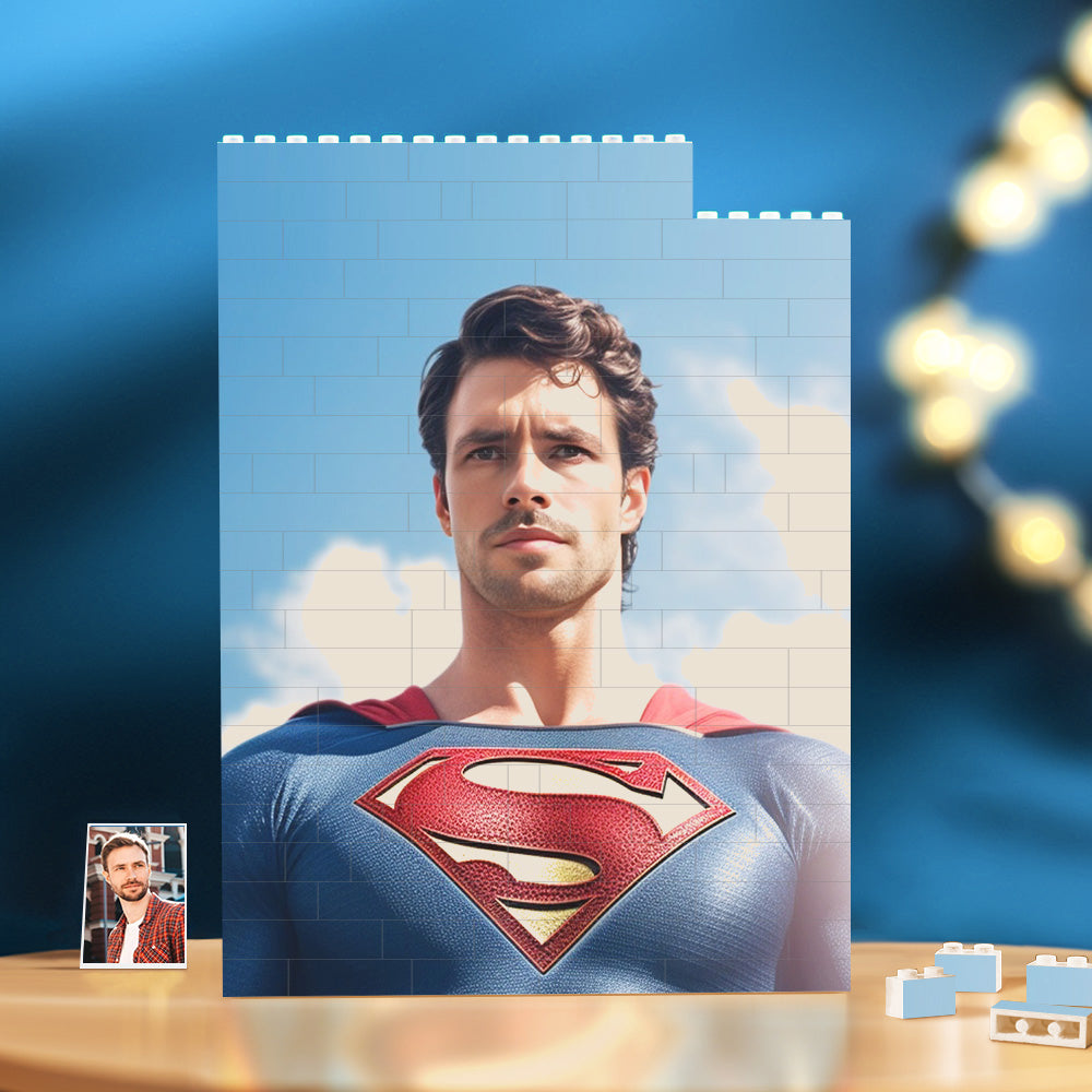 Personalised Brick Rectangle Building Photo Block Custom Face Superman Plaque