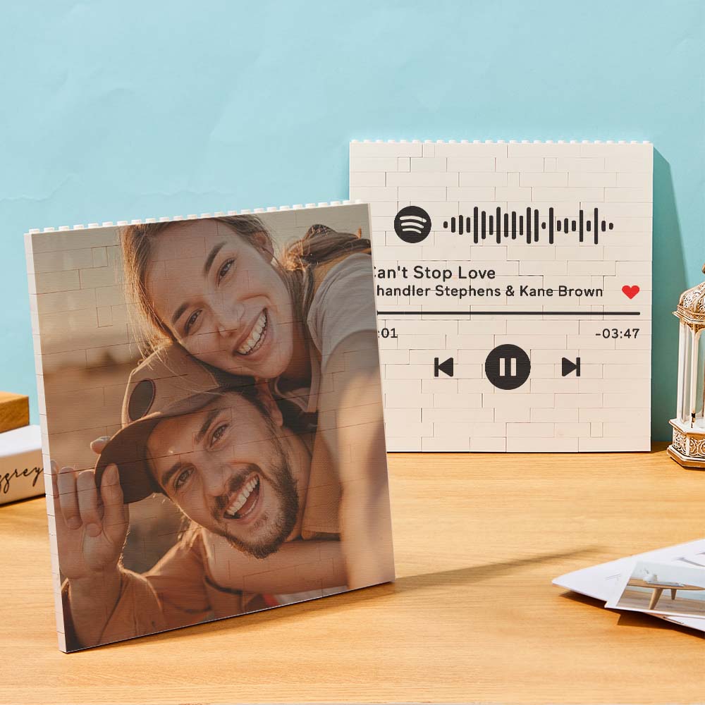 Personalised Building Brick Square Photo Block Spotify Code Custom Text Frame
