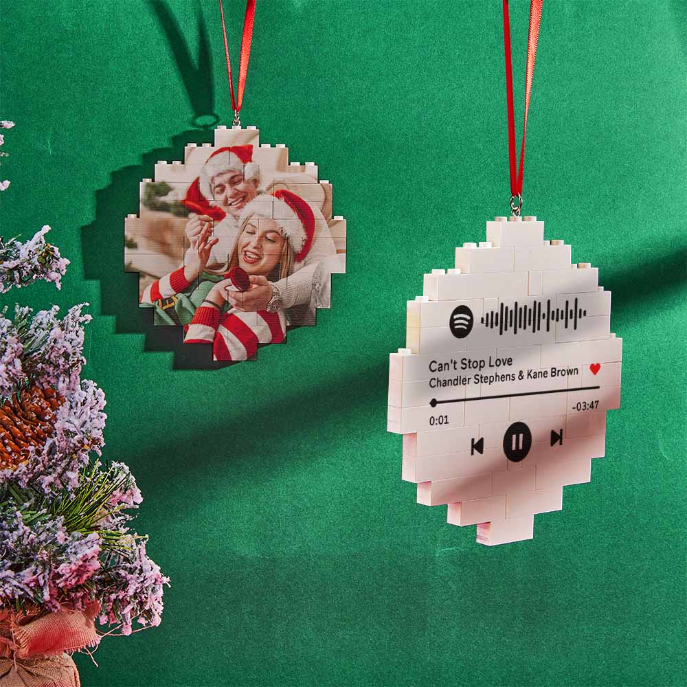 Christmas Ornament Custom Spotify Code Round Photo Block Personalised Building Brick