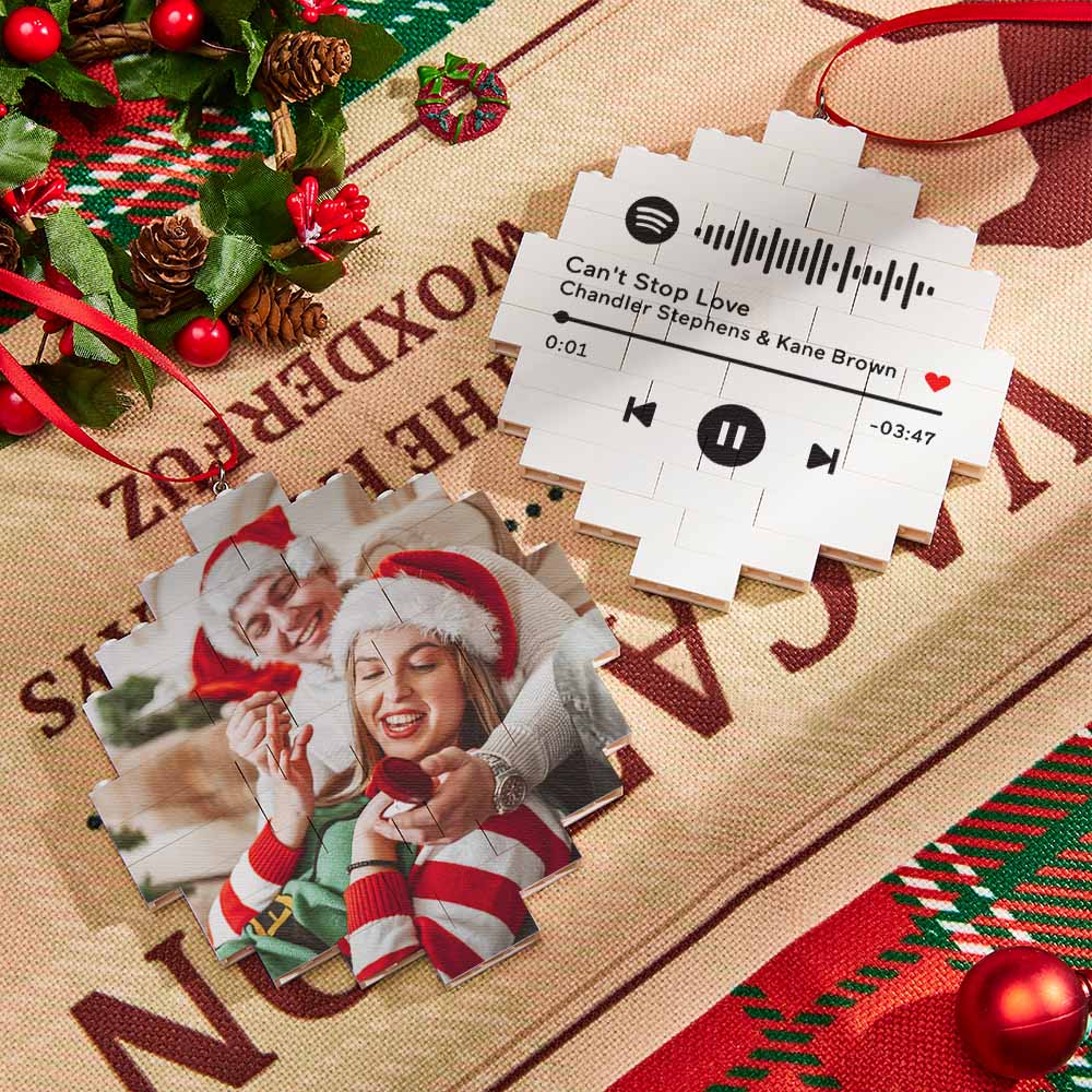 Christmas Ornament Custom Spotify Code Round Photo Block Personalised Building Brick