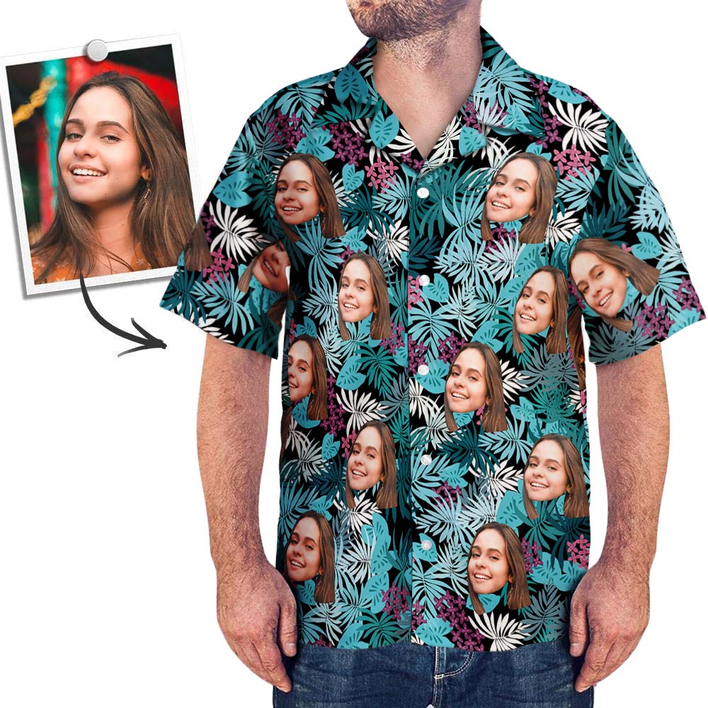 Personalised Face Hawaiian Shirt with Leaves