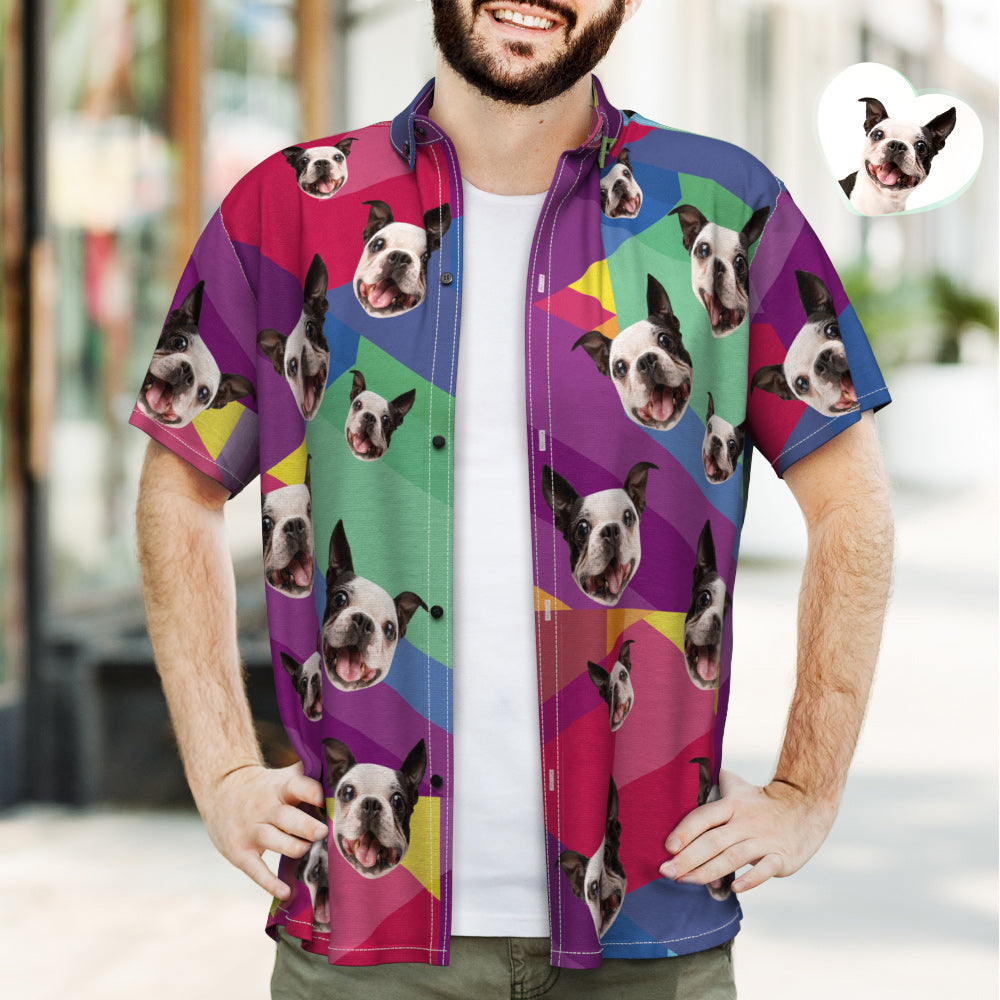 Custom Hawaiian Shirt Dog Face Pet Summer Color Stitching Party Suits