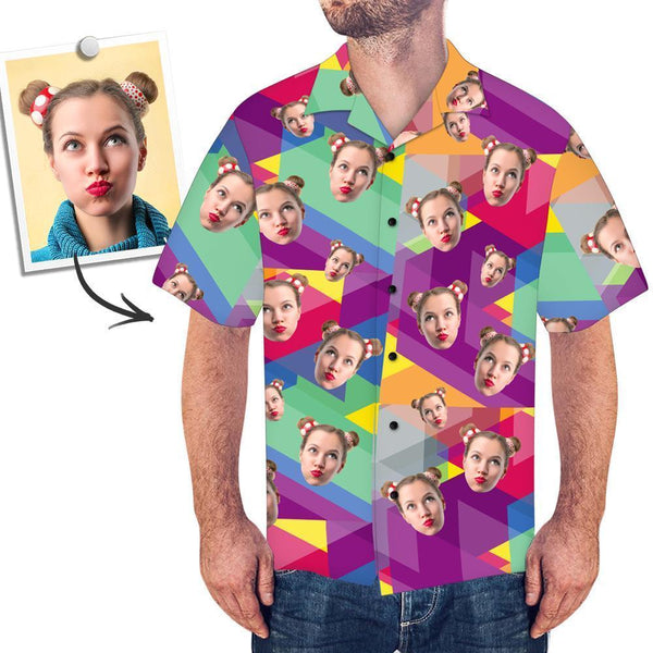 Custom Hawaiian Shirt with Face Summer Color Stitching