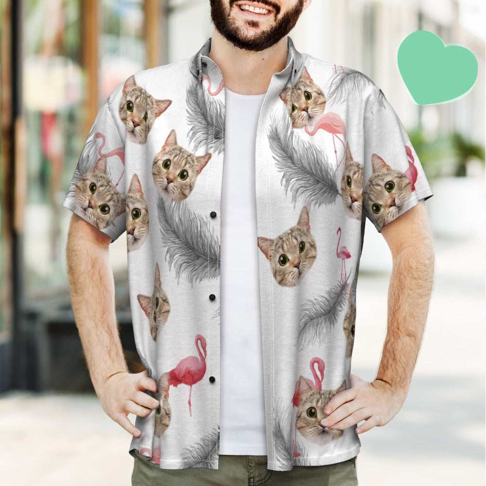 Custom Hawaiian Shirt Cat Face UK Flamingo