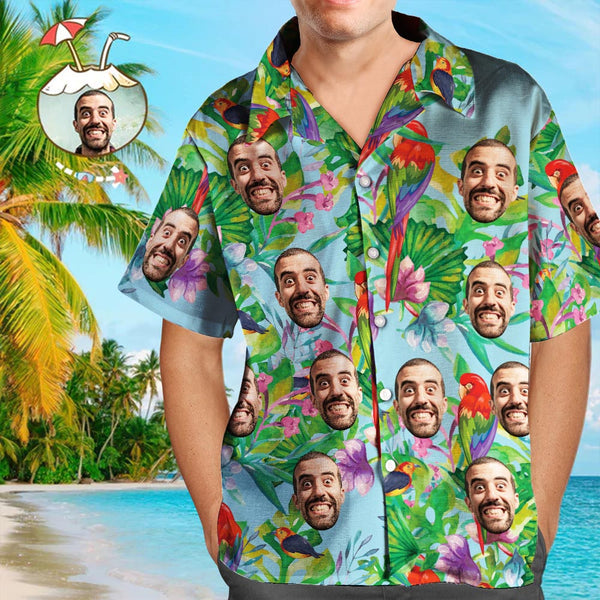 Custom Tropical Shirts with Face Custom Face Hawaiian Shirt Parrot