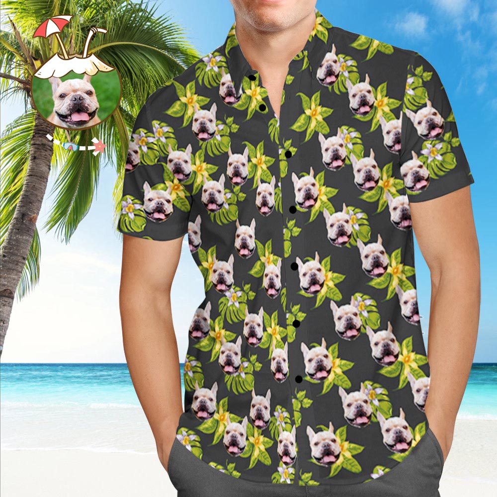 Custom Hawaiian Shirt with Dog Face Personalised Hawaiian Shirt Green All Over Print Hawaiian Shirt