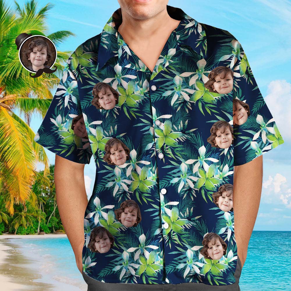 Custom Hawaiian Shirt with Face Custom Dog Face Hawaiian Shirt Leaves Tropical Shirts for Gift