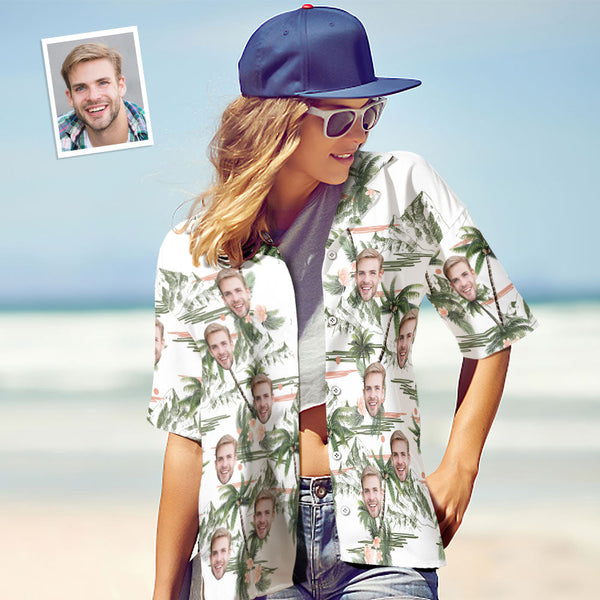 Custom Face Shirt Personalised Photo Women's Hawaiian Shirt Gift - Coconut Tree