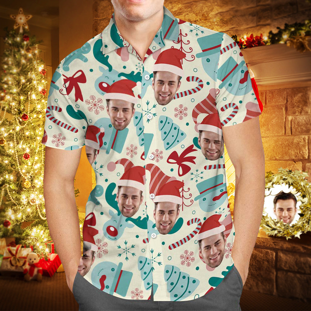 Custom Face Family Matching Hawaiian Outfit Christmas Pool Party Parent-child Wears - Santa Hat & Bows