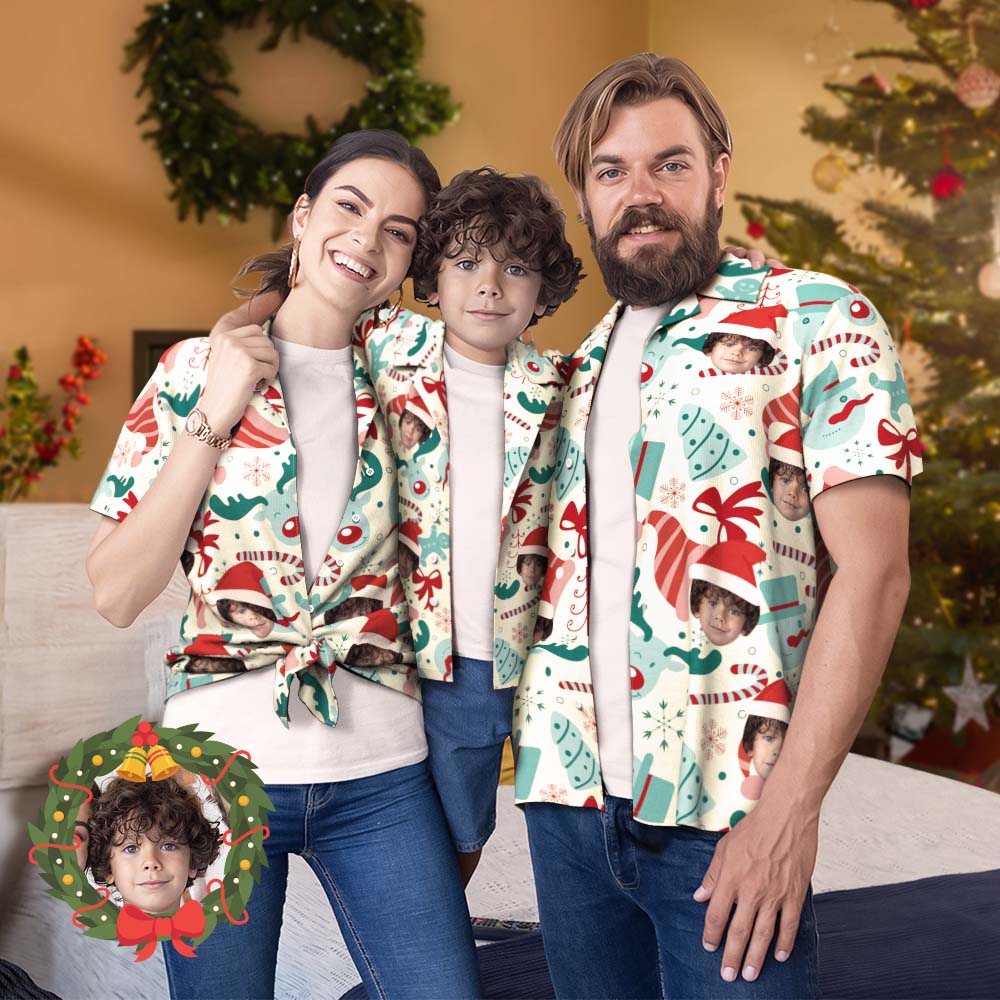 Custom Face Family Matching Hawaiian Outfit Christmas Pool Party Parent-child Wears - Santa Hat & Bows