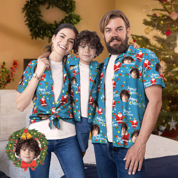 Custom Face Family Matching Hawaiian Outfit Christmas Pool Party Parent-child Wears - Happy Santa