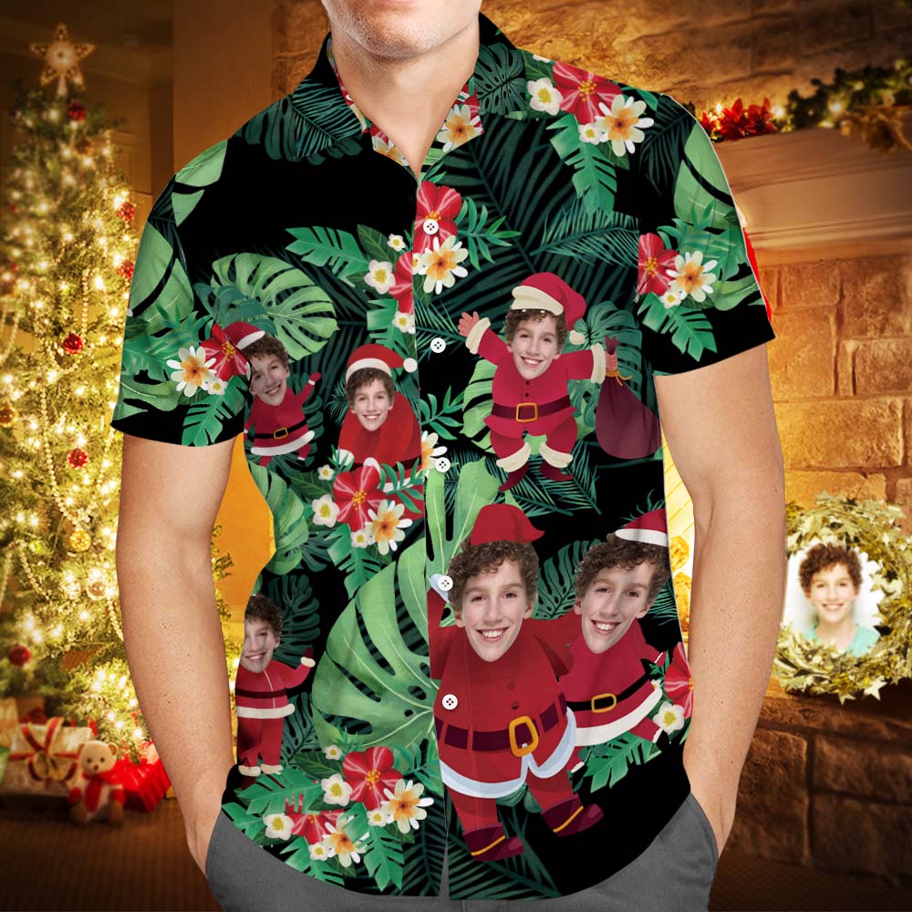 Custom Face Family Matching Hawaiian Outfit Christmas Pool Party Parent-child Wears - Santa Claus Holiday Gifts
