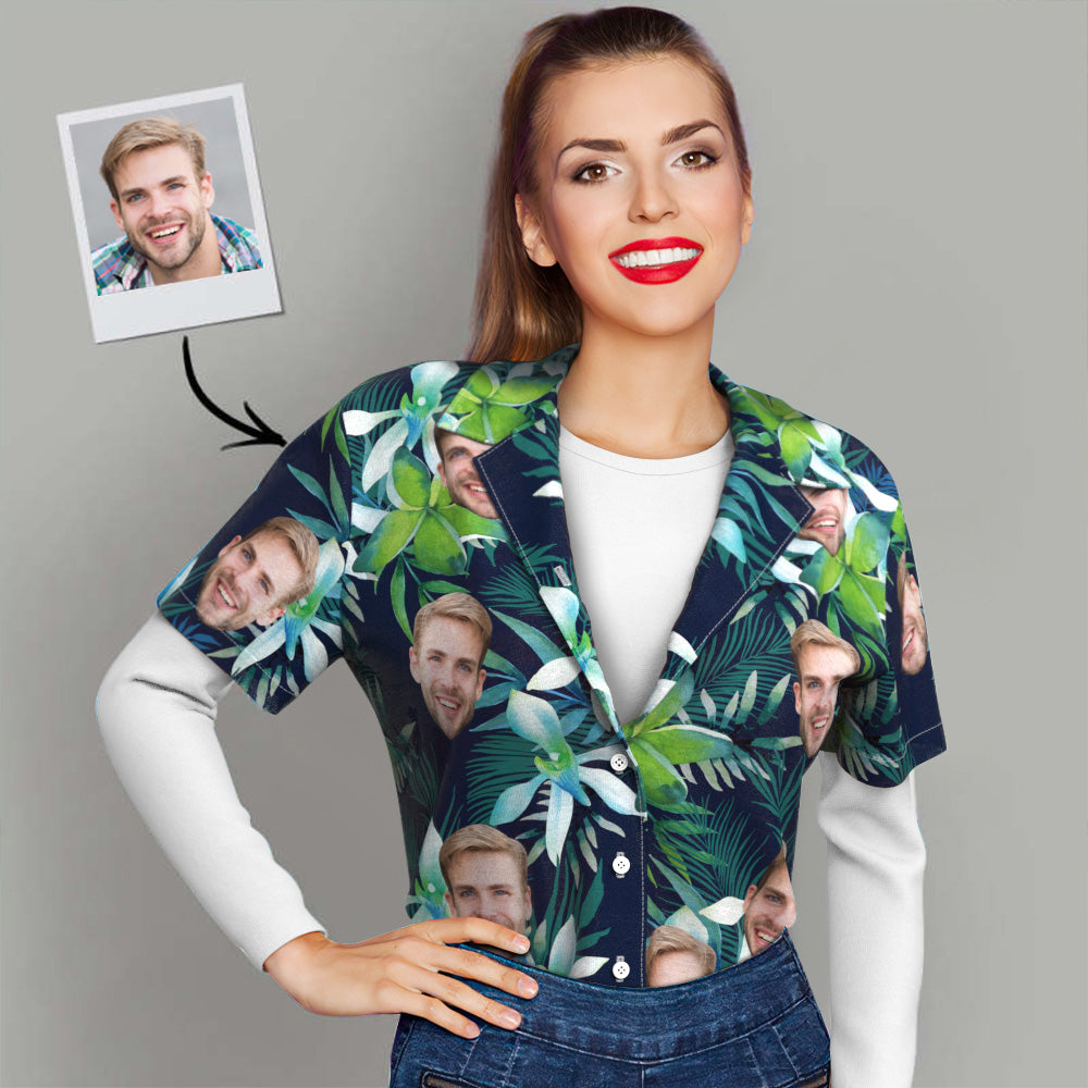 Custom Face All Over Print Tropical Style Hawaiian Shirt -for Her