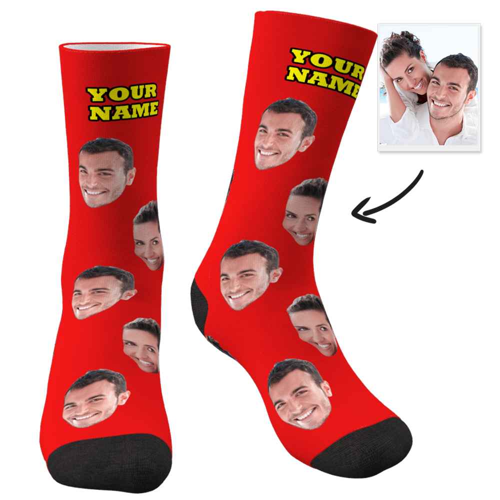 Custom Face Socks Colorful - Red