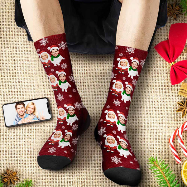 Custom Face Socks Personalised Christmas Shorts With Photo Santa and Snowman