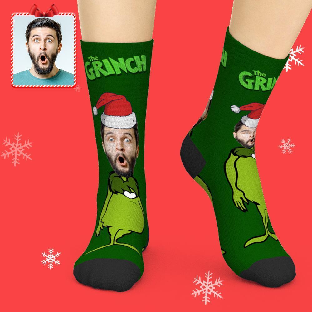 Custom Face Socks Personalised Photo Socks Add Pictures Christmas Photo Socks - Grinch