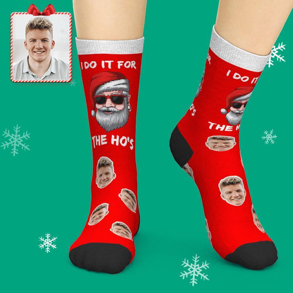 Custom Face Socks Personalised Photo Socks Add Pictures Christmas Photo Socks - I Do It For The Ho's