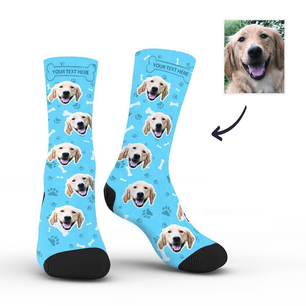 Custom Rainbow Socks Dog With Your Saying - Blue