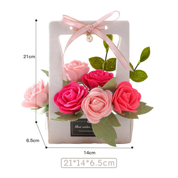 Pink Rose Portable Flower Basket For Mother's Day