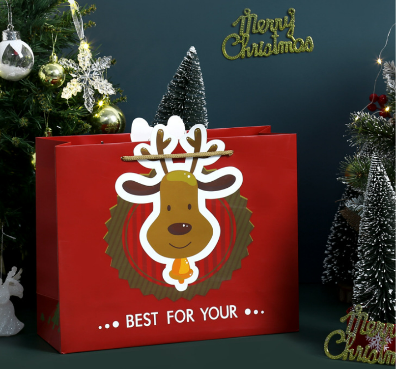 Christmas Paper Bag Red Christmas Elk Gift Bag Reindeer Decorative Paper Tote Bag