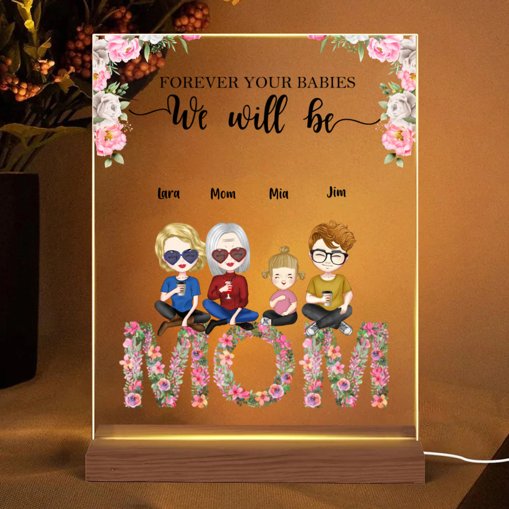 Custom Family Member Acrylic Plaque Pink Flower Gifts for mum Lamp