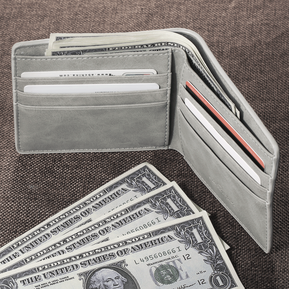 Men's Biffold Short Custom Photo Wallet - Light Grey